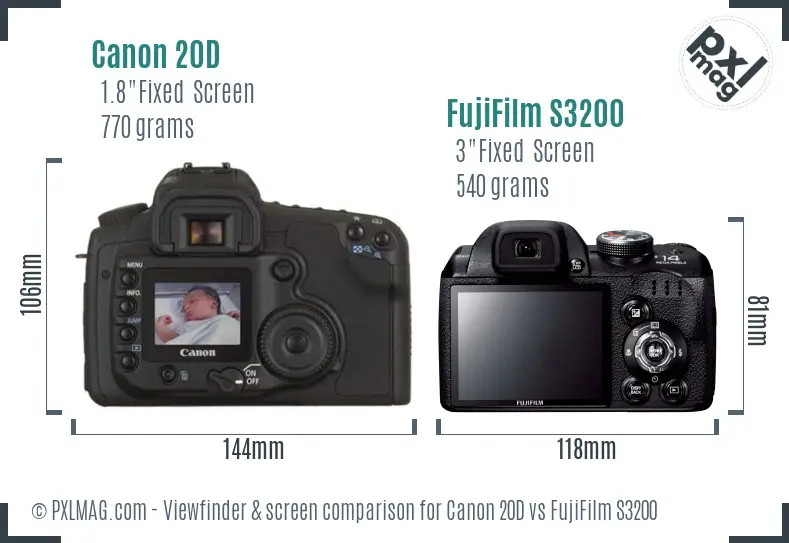 Canon 20D vs FujiFilm S3200 Screen and Viewfinder comparison Canon 20D vs FujiFilm S3200 Screen and Viewfinder comparison