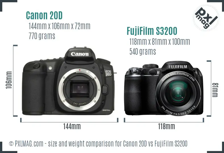 Canon 20D vs FujiFilm S3200 size comparison Canon 20D vs FujiFilm S3200 size comparison