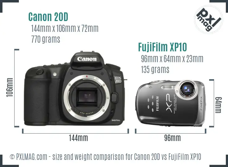 Canon 20D vs FujiFilm XP10 size comparison