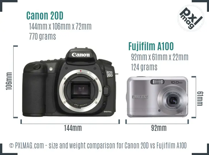 Canon 20D vs Fujifilm A100 size comparison