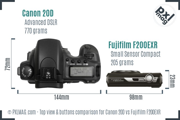 Canon 20D vs Fujifilm F200EXR top view buttons comparison
