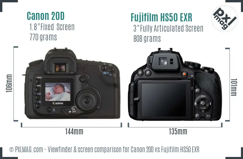 Canon 20D vs Fujifilm HS50 EXR Screen and Viewfinder comparison