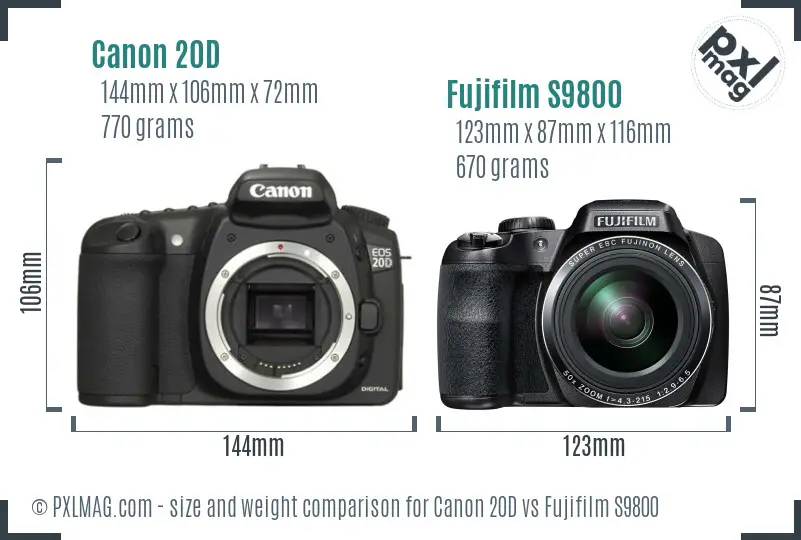 Canon 20D vs Fujifilm S9800 size comparison
