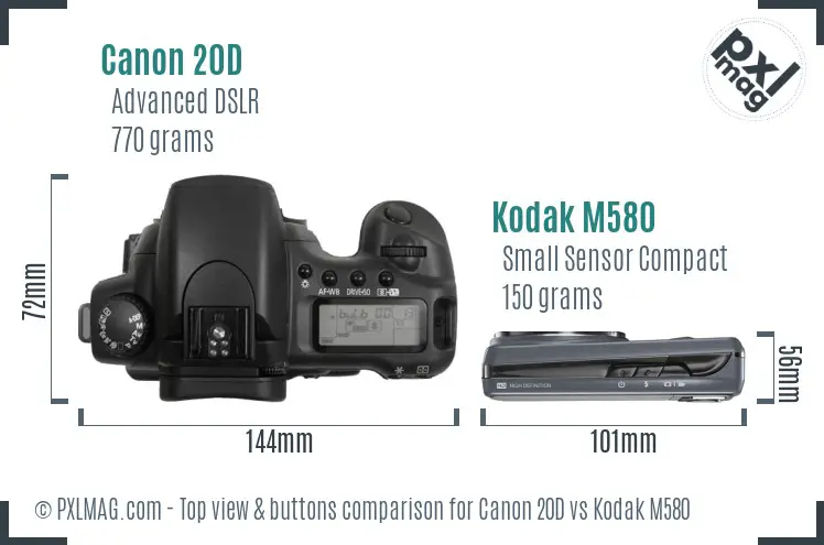 Canon 20D vs Kodak M580 top view buttons comparison