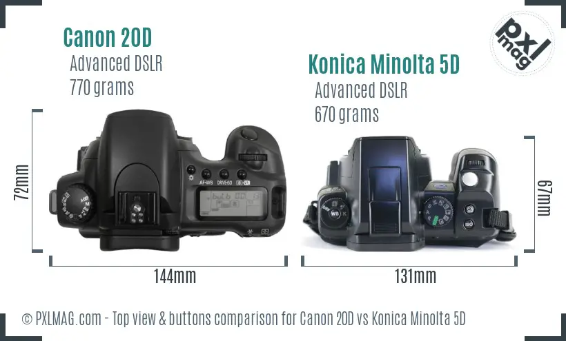Canon 20D vs Konica Minolta 5D top view buttons comparison