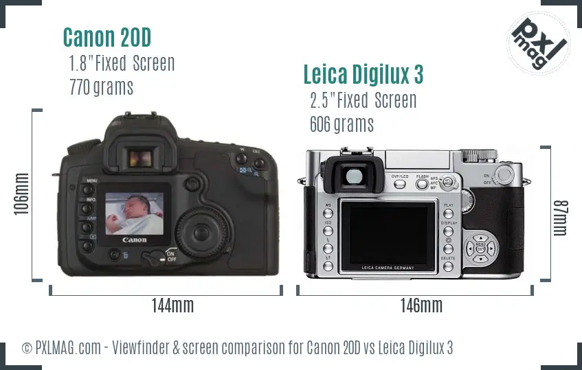 Canon 20D vs Leica Digilux 3 Screen and Viewfinder comparison
