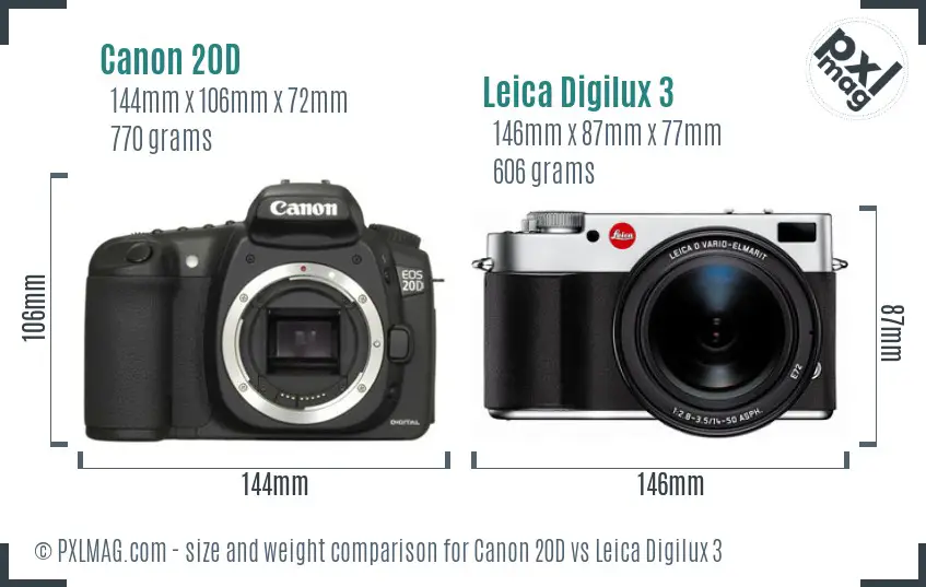 Canon 20D vs Leica Digilux 3 size comparison