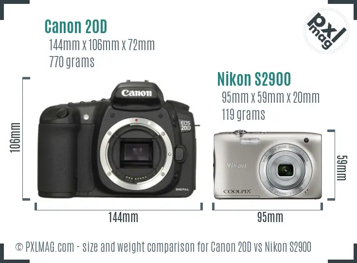 Canon 20D vs Nikon S2900 size comparison