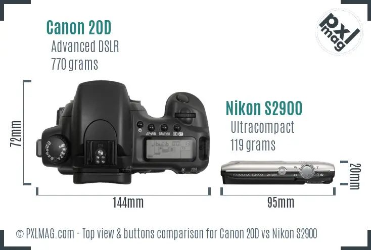 Canon 20D vs Nikon S2900 top view buttons comparison
