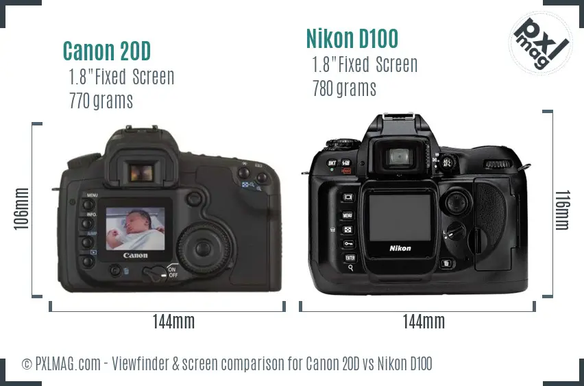 Canon 20D vs Nikon D100 Screen and Viewfinder comparison