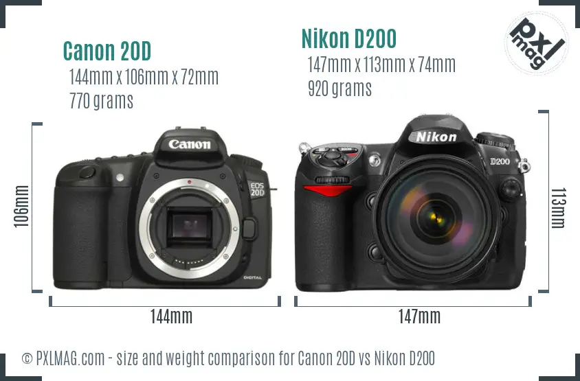Canon 20D vs Nikon D200 size comparison