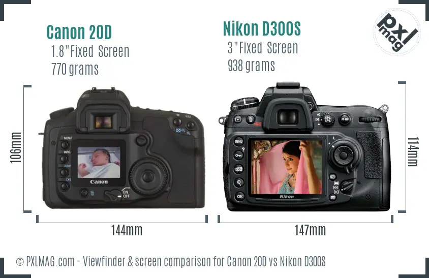 Canon 20D vs Nikon D300S Screen and Viewfinder comparison