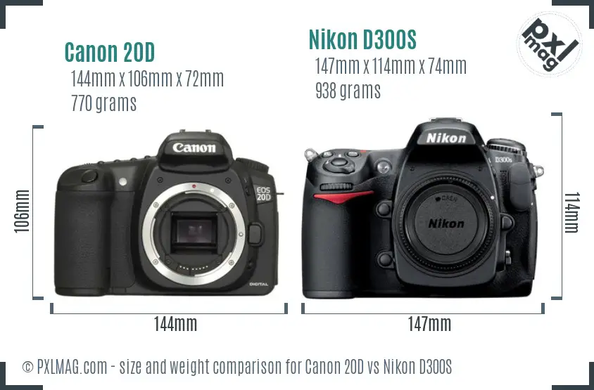 Canon 20D vs Nikon D300S size comparison
