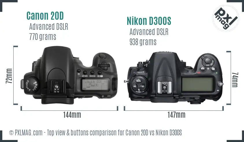 Canon 20D vs Nikon D300S top view buttons comparison
