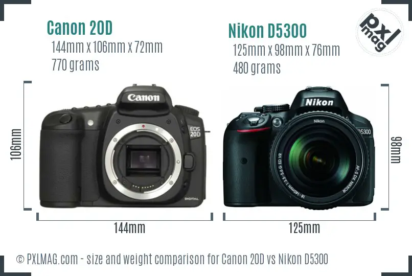 Canon 20D vs Nikon D5300 size comparison