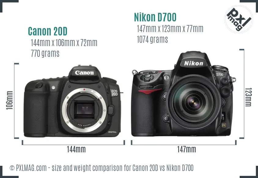 Canon 20D vs Nikon D700 size comparison