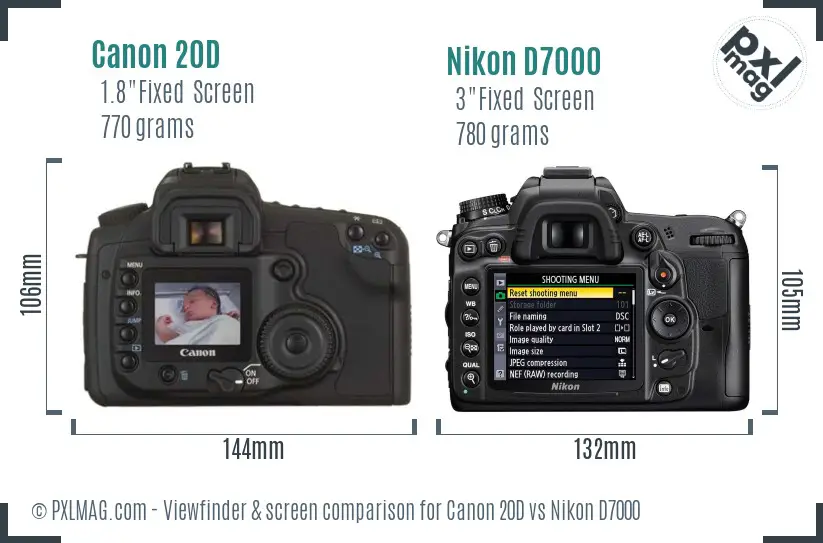 Canon 20D vs Nikon D7000 Screen and Viewfinder comparison