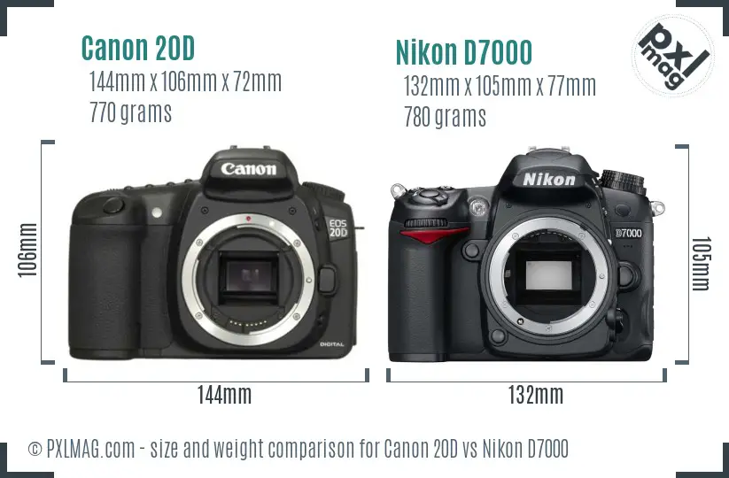Canon 20D vs Nikon D7000 size comparison
