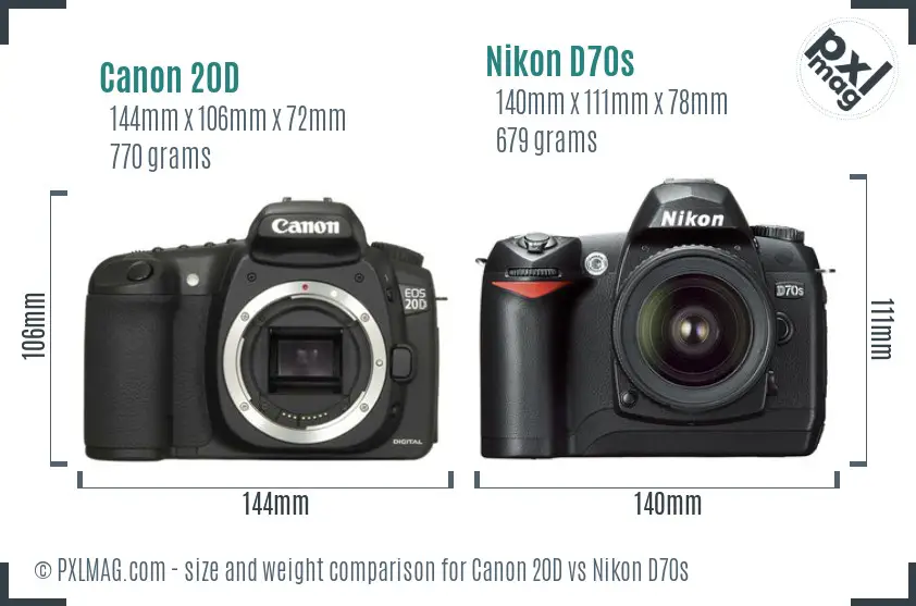 Canon 20D vs Nikon D70s size comparison