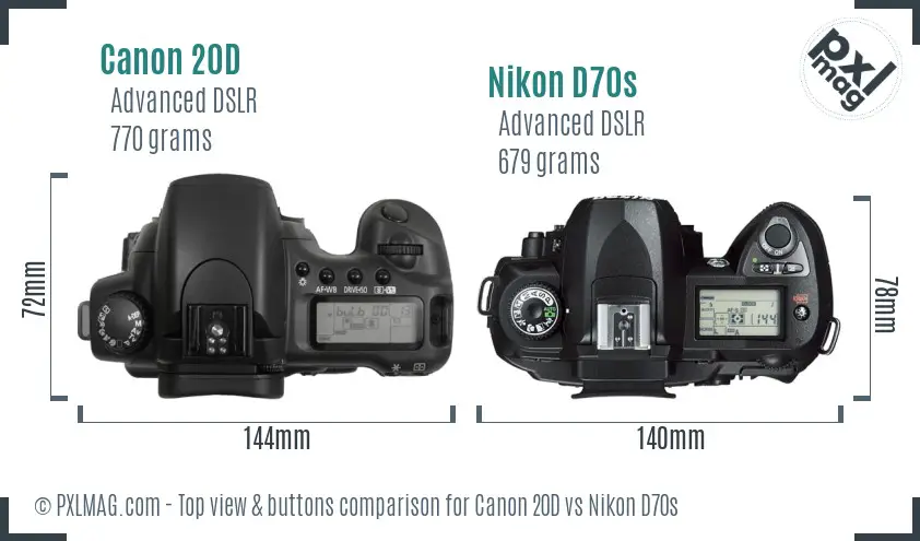 Canon 20D vs Nikon D70s top view buttons comparison