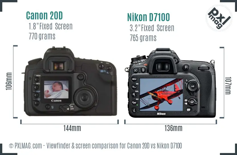 Canon 20D vs Nikon D7100 Screen and Viewfinder comparison