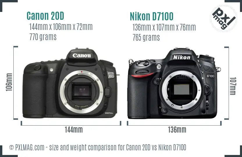 Canon 20D vs Nikon D7100 size comparison