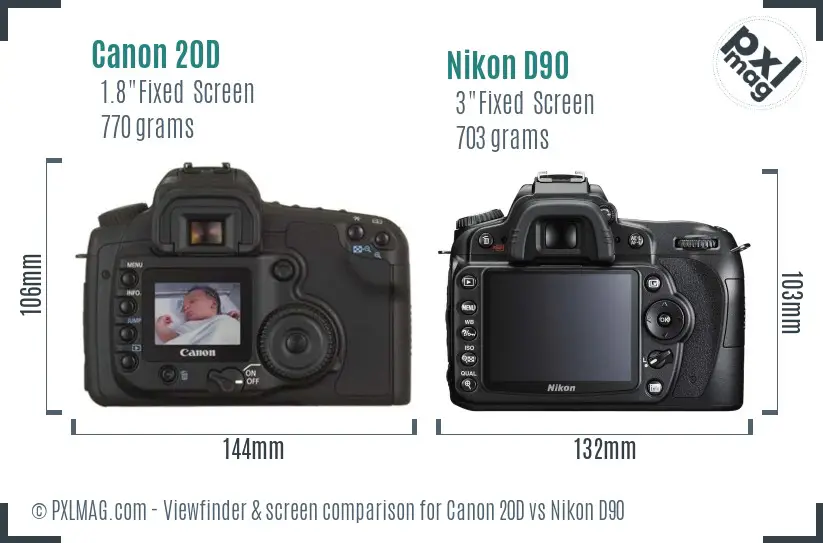 Canon 20D vs Nikon D90 Screen and Viewfinder comparison