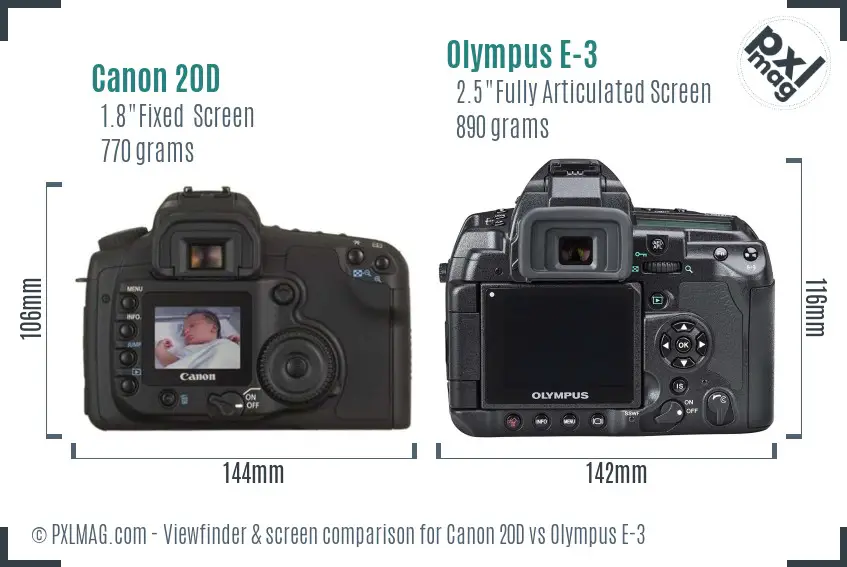 Canon 20D vs Olympus E-3 Screen and Viewfinder comparison