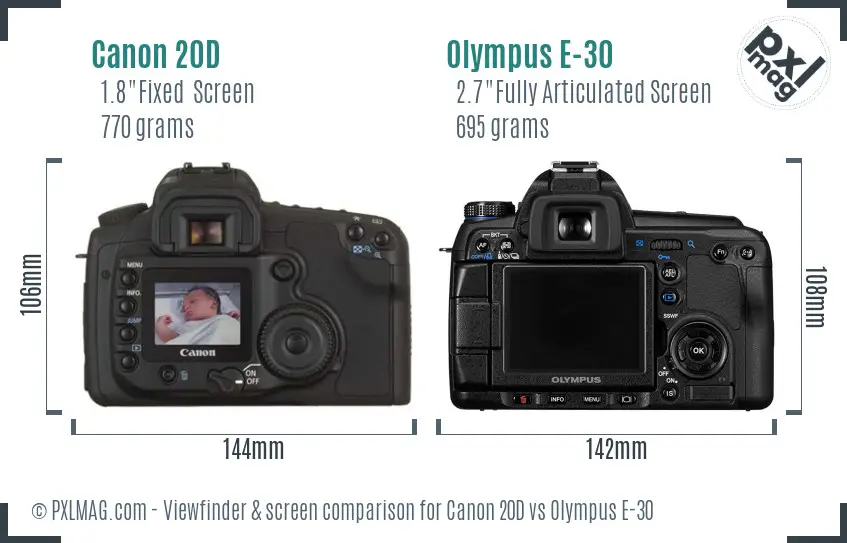 Canon 20D vs Olympus E-30 Screen and Viewfinder comparison