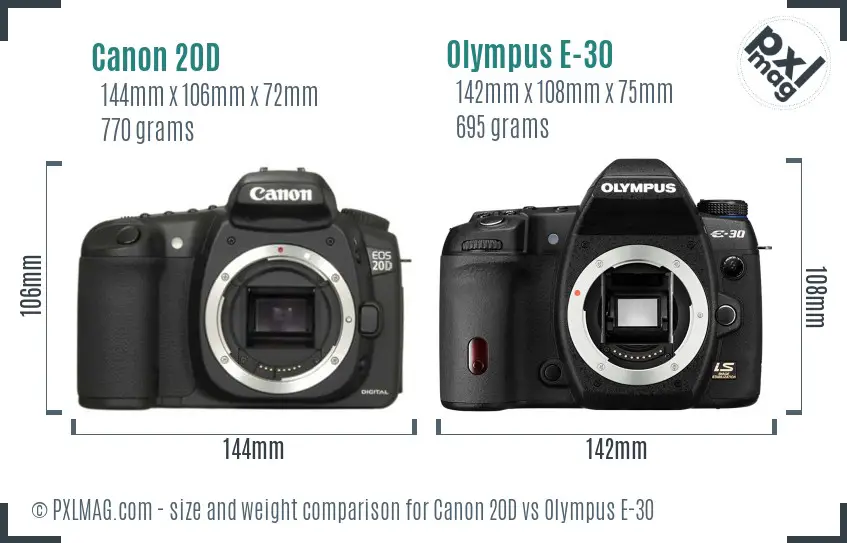 Canon 20D vs Olympus E-30 size comparison
