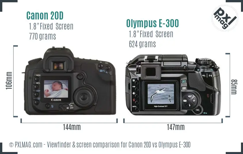 Canon 20D vs Olympus E-300 Screen and Viewfinder comparison