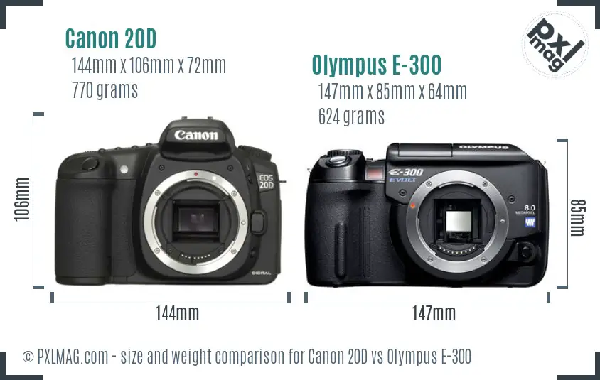 Canon 20D vs Olympus E-300 size comparison