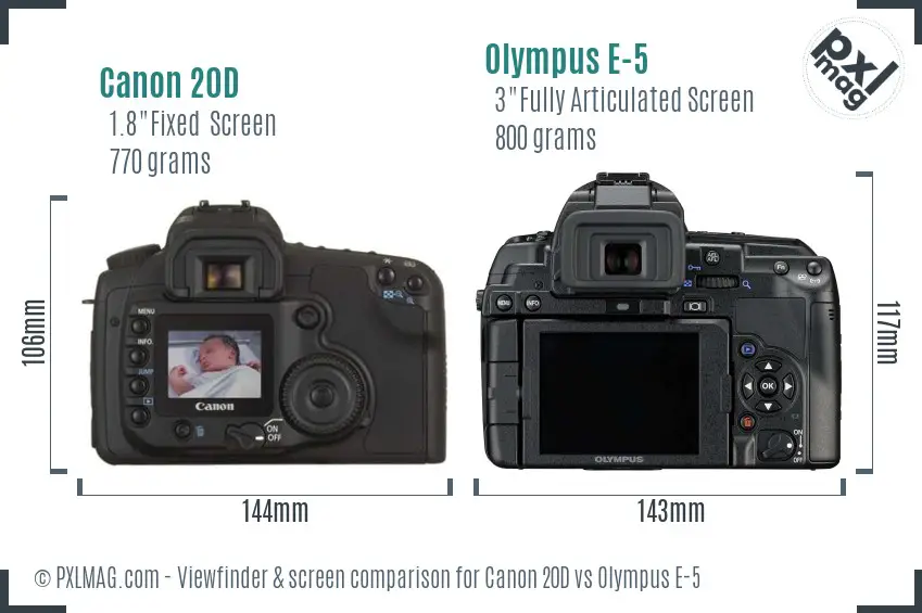 Canon 20D vs Olympus E-5 Screen and Viewfinder comparison