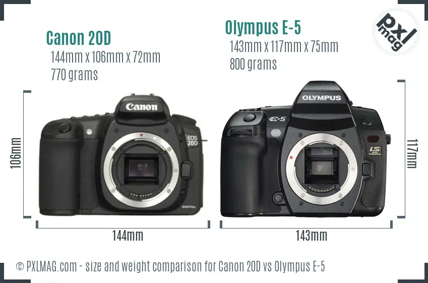 Canon 20D vs Olympus E-5 size comparison