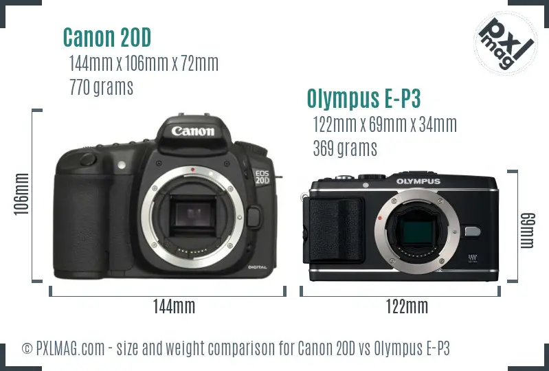 Canon 20D vs Olympus E-P3 size comparison