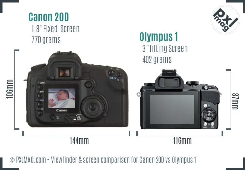Canon 20D vs Olympus 1 Screen and Viewfinder comparison