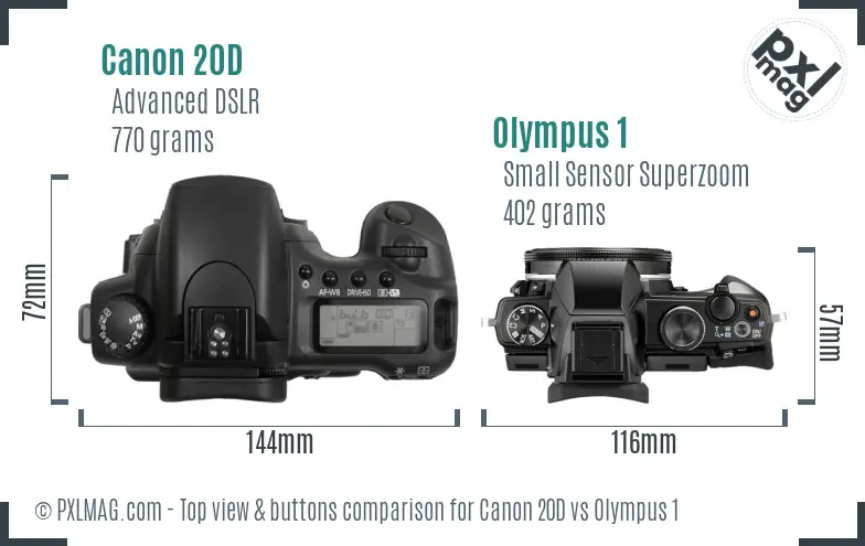 Canon 20D vs Olympus 1 top view buttons comparison
