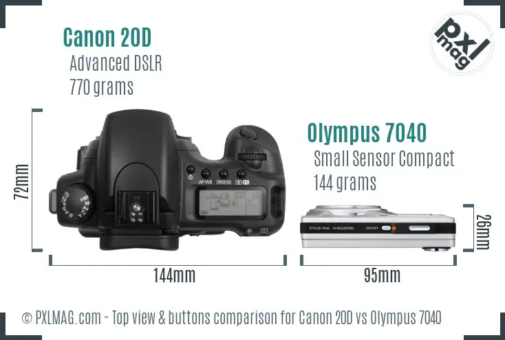 Canon 20D vs Olympus 7040 top view buttons comparison