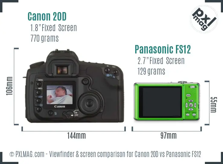 Canon 20D vs Panasonic FS12 Screen and Viewfinder comparison