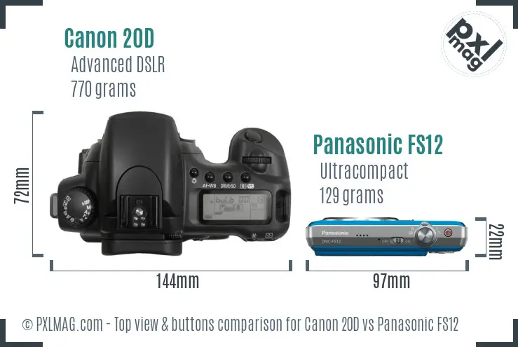 Canon 20D vs Panasonic FS12 top view buttons comparison