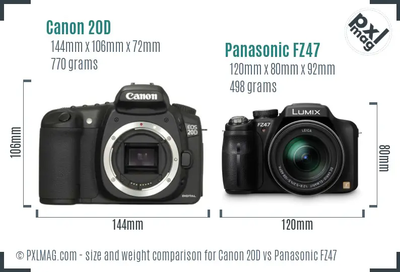 Canon 20D vs Panasonic FZ47 size comparison