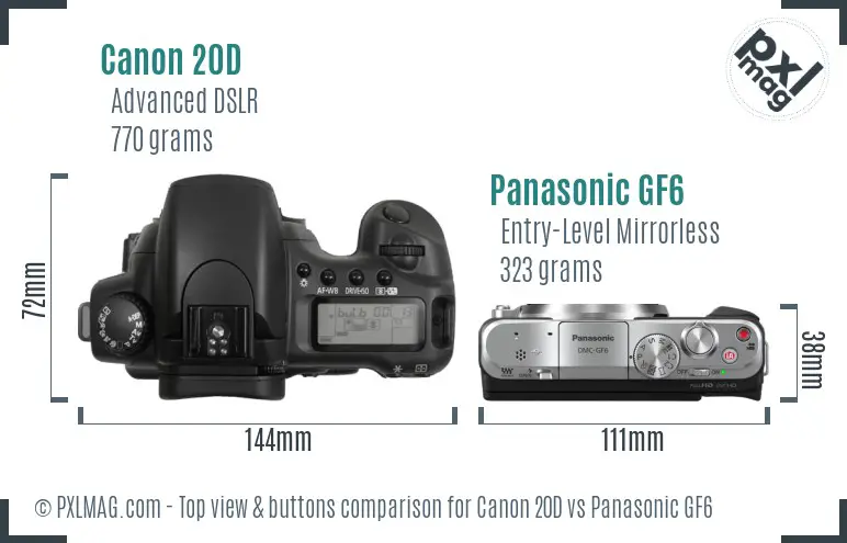 Canon 20D vs Panasonic GF6 top view buttons comparison