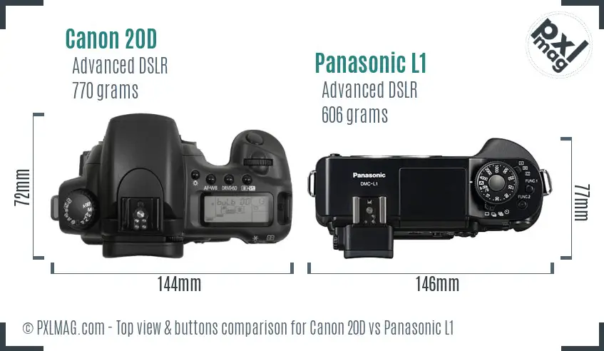Canon 20D vs Panasonic L1 top view buttons comparison