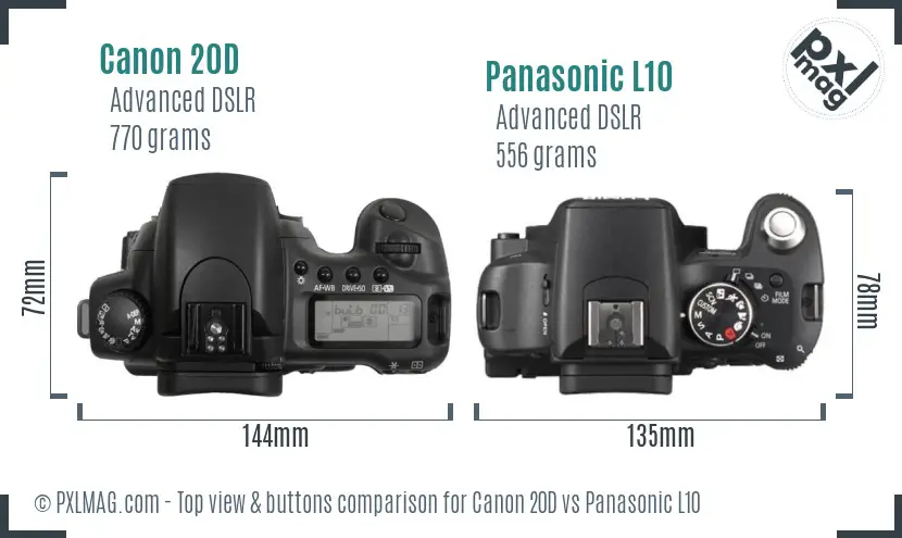 Canon 20D vs Panasonic L10 top view buttons comparison