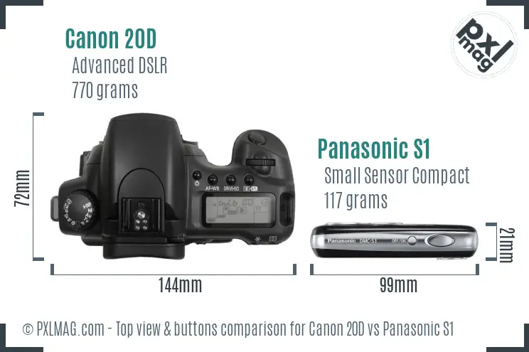 Canon 20D vs Panasonic S1 top view buttons comparison
