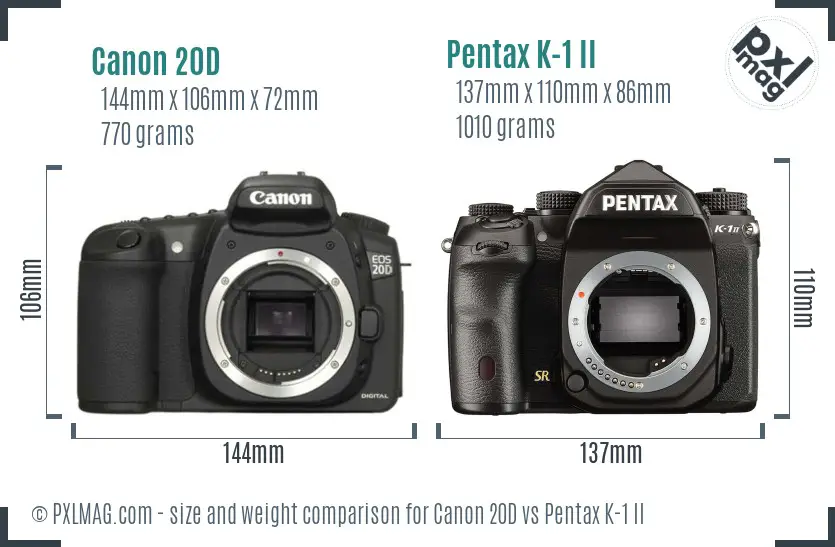 Canon 20D vs Pentax K-1 II size comparison