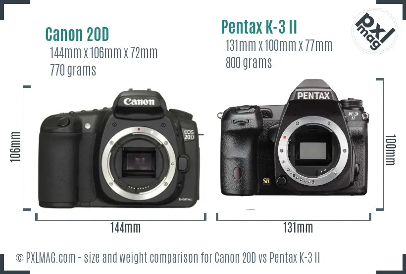 Canon 20D vs Pentax K-3 II size comparison