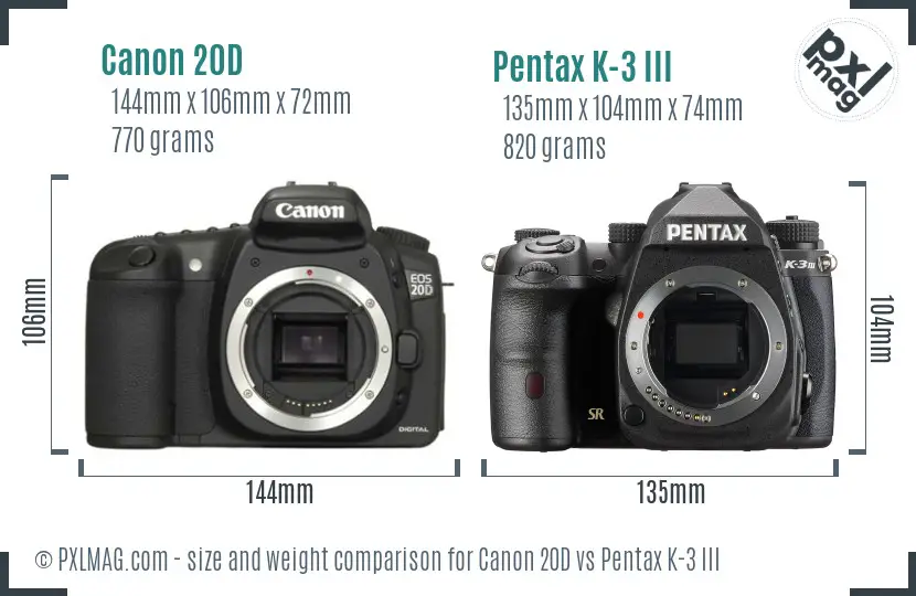 Canon 20D vs Pentax K-3 III size comparison