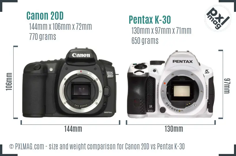 Canon 20D vs Pentax K-30 size comparison