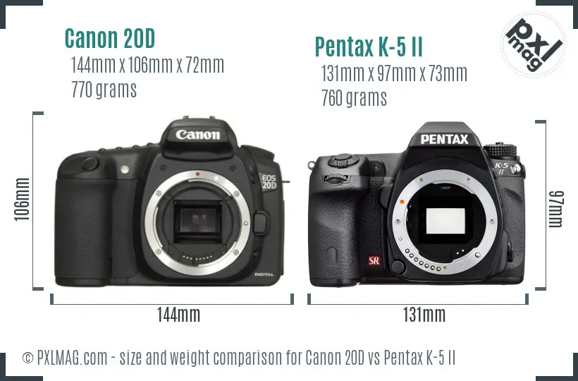 Canon 20D vs Pentax K-5 II size comparison